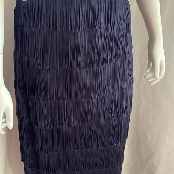 From Bloomingdale’s navy long evening gown with all fringes and fully lined - Picture 13 of 17